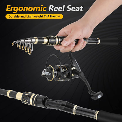 Fishing Rod and Reel Combos Set,Telescopic Fishing Pole with Spinning Reels, Carbon Fiber Fishing Rod for Travel Saltwater Freshwater Fishing