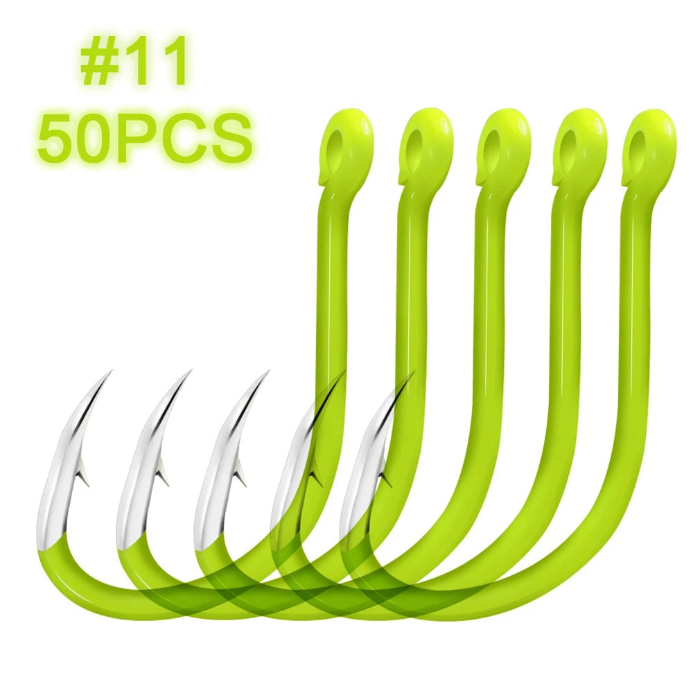 Carbon Steel Fluorescent Fishing Hooks 50Pcs Luminous Fishing Hooks Fishing Accessories