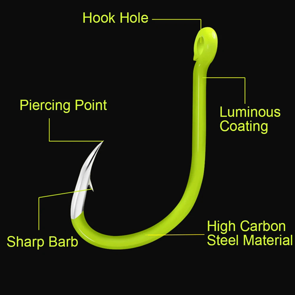 Carbon Steel Fluorescent Fishing Hooks 50Pcs Luminous Fishing Hooks Fishing Accessories