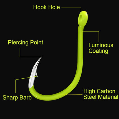 Carbon Steel Fluorescent Fishing Hooks 50Pcs Luminous Fishing Hooks Fishing Accessories
