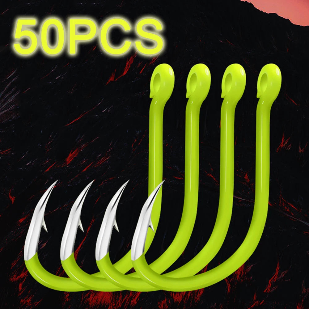 Carbon Steel Fluorescent Fishing Hooks 50Pcs Luminous Fishing Hooks Fishing Accessories