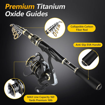 Fishing Rod and Reel Combos Set,Telescopic Fishing Pole with Spinning Reels, Carbon Fiber Fishing Rod for Travel Saltwater Freshwater Fishing