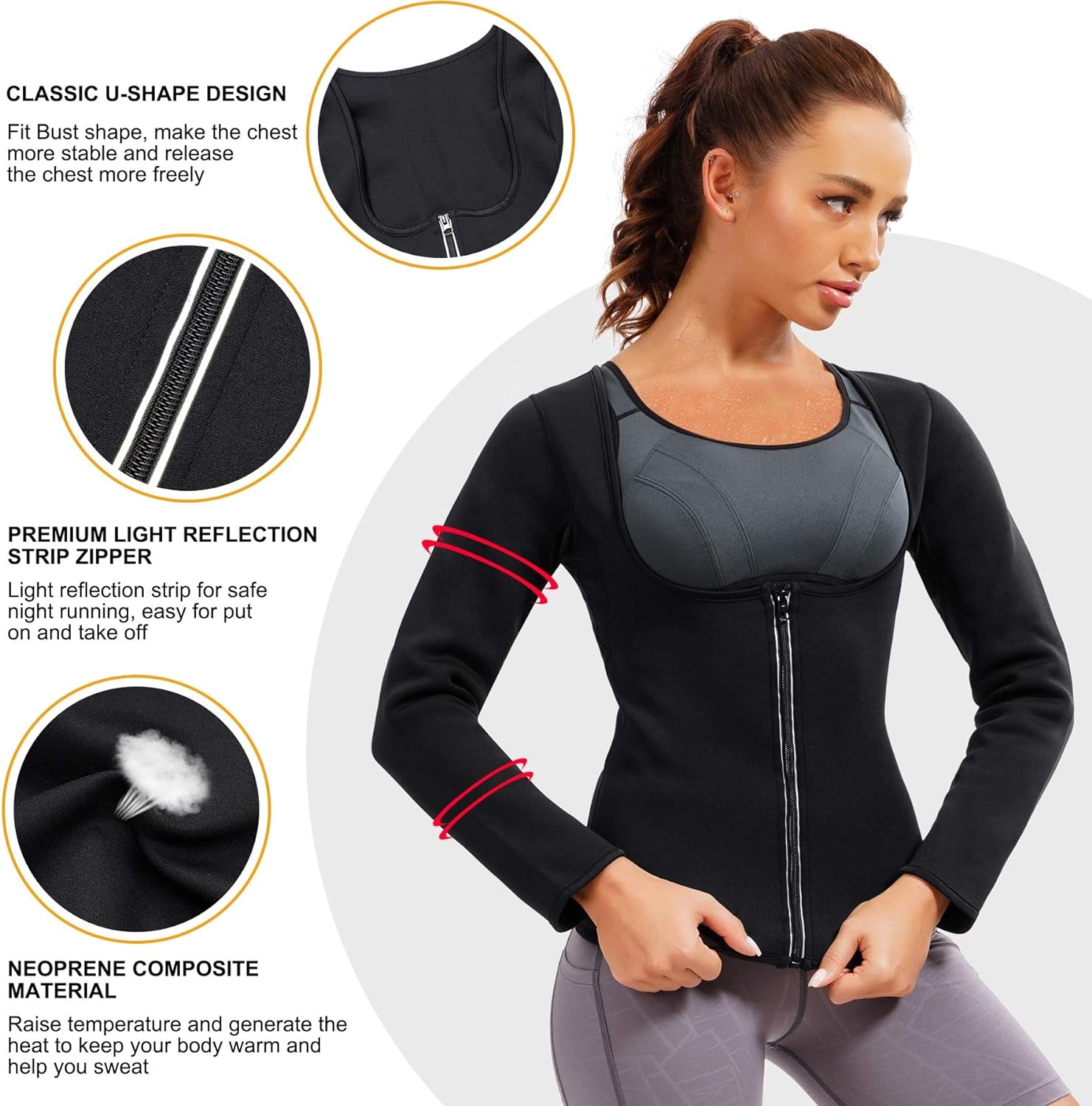 Hot Neoprene Sauna Suits for Women Sweat Waist Trainer Vest for Women Workout Body Shaper Zipper Shirts Jacket Tops