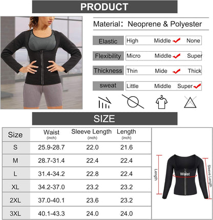 Hot Neoprene Sauna Suits for Women Sweat Waist Trainer Vest for Women Workout Body Shaper Zipper Shirts Jacket Tops