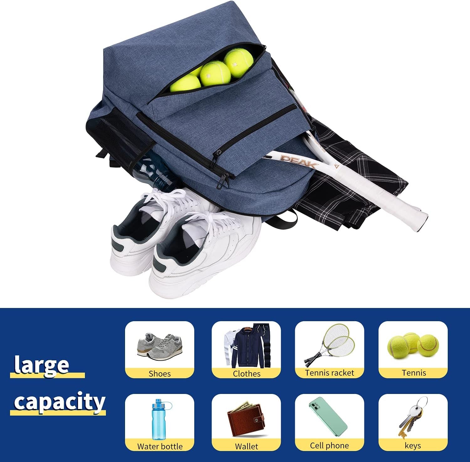 Tennis Bag Tennis Racquet Backpack with Shoes Storage Bag Holds 2 Rackets for Tennis Players as Tennis Gifts