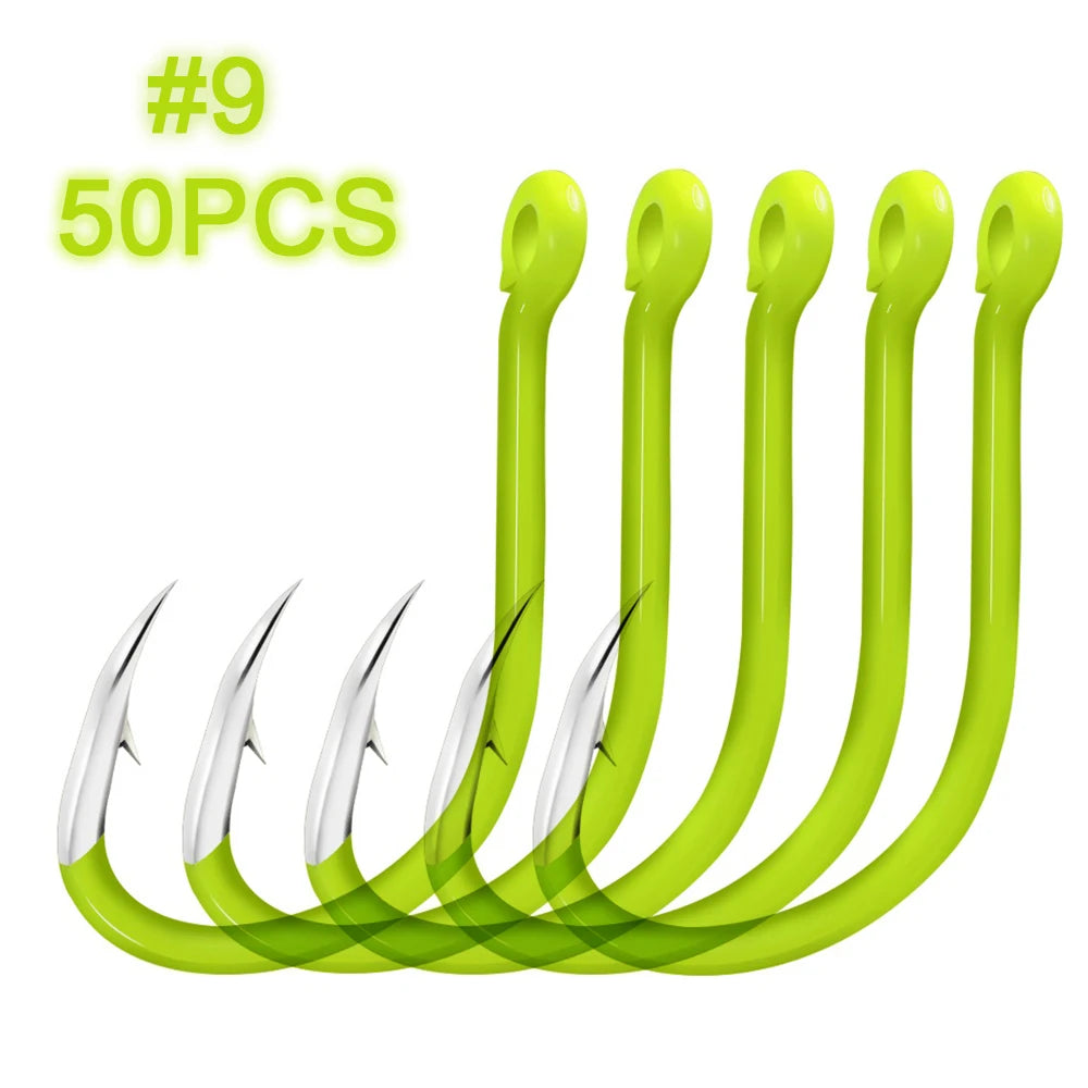 Carbon Steel Fluorescent Fishing Hooks 50Pcs Luminous Fishing Hooks Fishing Accessories