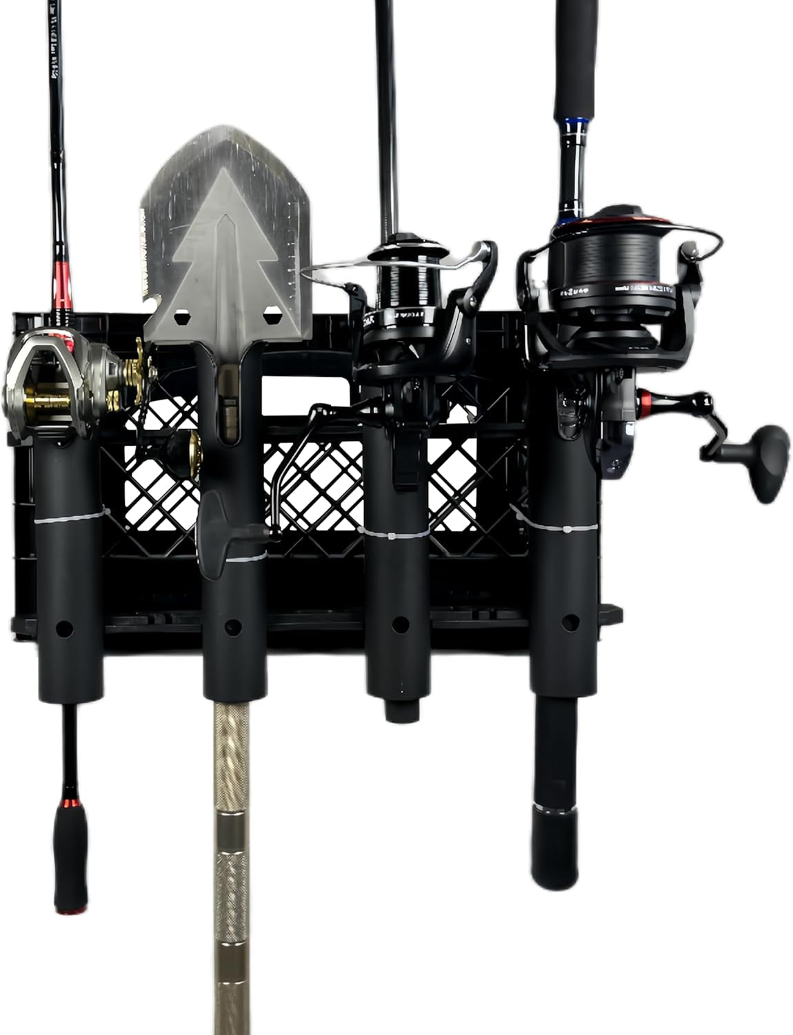 Wall Mounted Fishing Rod Holders Tubes Links Fishing Rod Holder Rack Rests (4-Pole-Black)