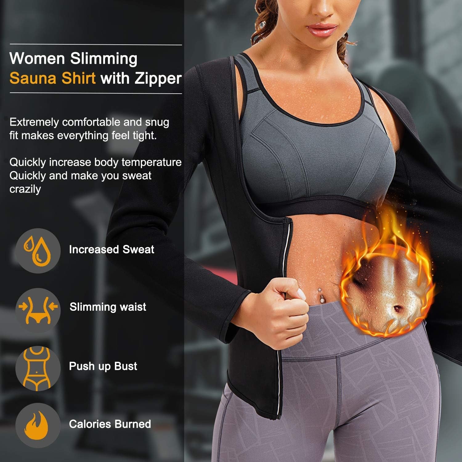 Hot Neoprene Sauna Suits for Women Sweat Waist Trainer Vest for Women Workout Body Shaper Zipper Shirts Jacket Tops