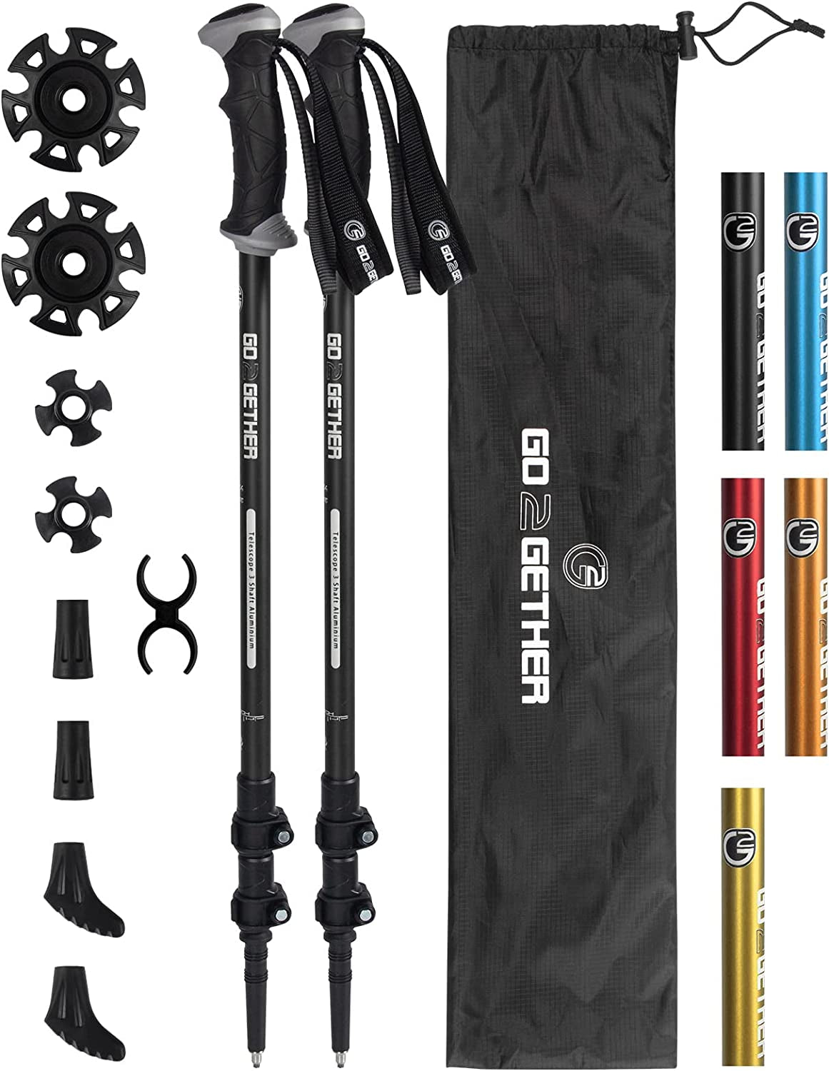 Aluminum Trekking Poles - Quick Adjustable Locks, Comfort Handle, Padded Strap, Snow Baskets - Walking Sticks Suitable for Hiking, Walking