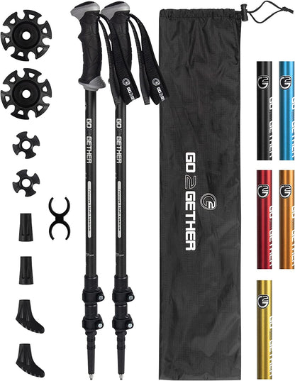 Aluminum Trekking Poles - Quick Adjustable Locks, Comfort Handle, Padded Strap, Snow Baskets - Walking Sticks Suitable for Hiking, Walking
