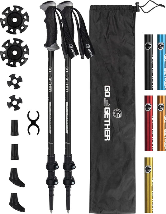 Aluminum Trekking Poles - Quick Adjustable Locks, Comfort Handle, Padded Strap, Snow Baskets - Walking Sticks Suitable for Hiking, Walking