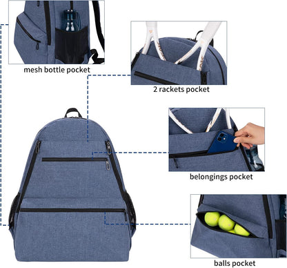 Tennis Bag Tennis Racquet Backpack with Shoes Storage Bag Holds 2 Rackets for Tennis Players as Tennis Gifts