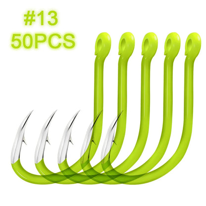 Carbon Steel Fluorescent Fishing Hooks 50Pcs Luminous Fishing Hooks Fishing Accessories