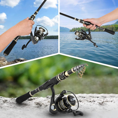 Fishing Rod and Reel Combos Set,Telescopic Fishing Pole with Spinning Reels, Carbon Fiber Fishing Rod for Travel Saltwater Freshwater Fishing