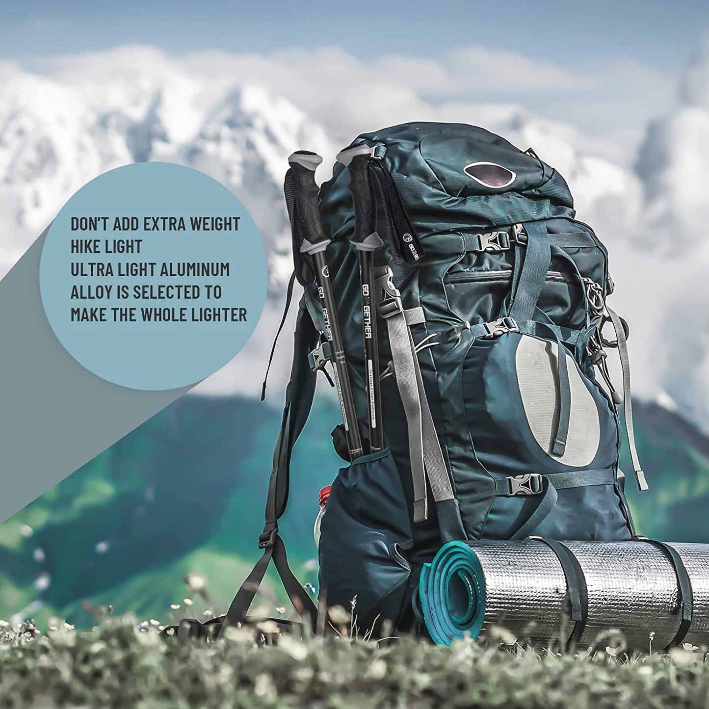 Aluminum Trekking Poles - Quick Adjustable Locks, Comfort Handle, Padded Strap, Snow Baskets - Walking Sticks Suitable for Hiking, Walking