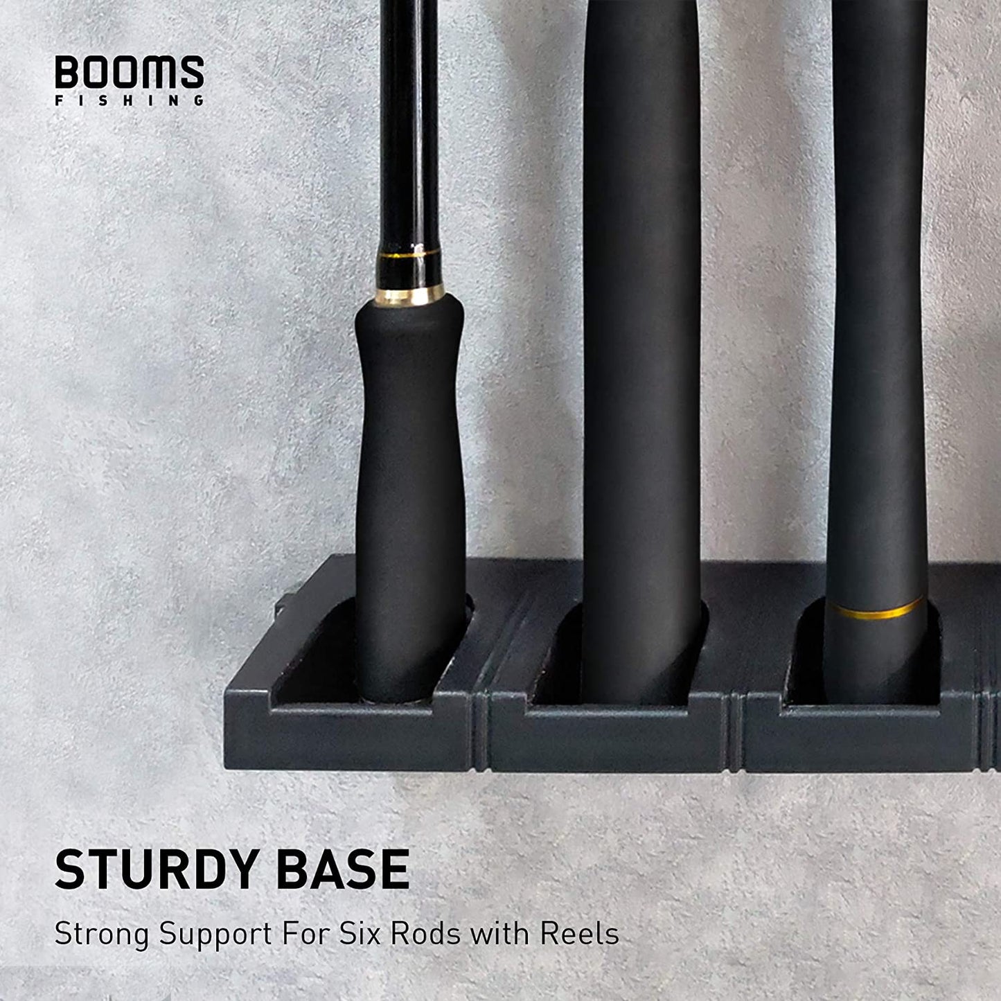 WV1 Vertical 6-Rod Rack, Fishing Rod Holders for Garage， Wider Wall Mount Fishing Pole Holder, 16.4" Black