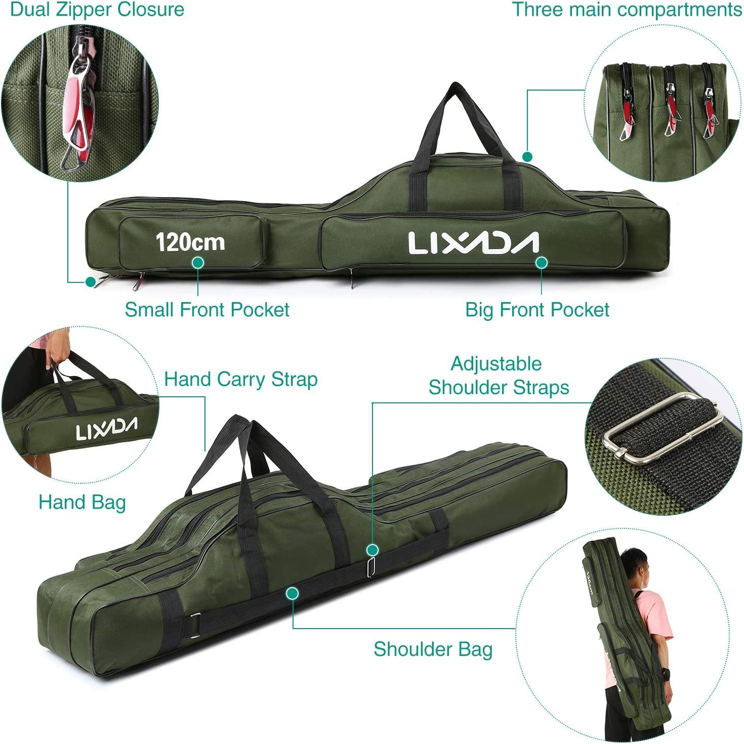 Fishing Rod Case - 3 Layers Oxford Bag, Portable Folding Carrier for Rods and Reels, Tackle Storage Travel Bag, 90Cm/120Cm/150Cm Optional