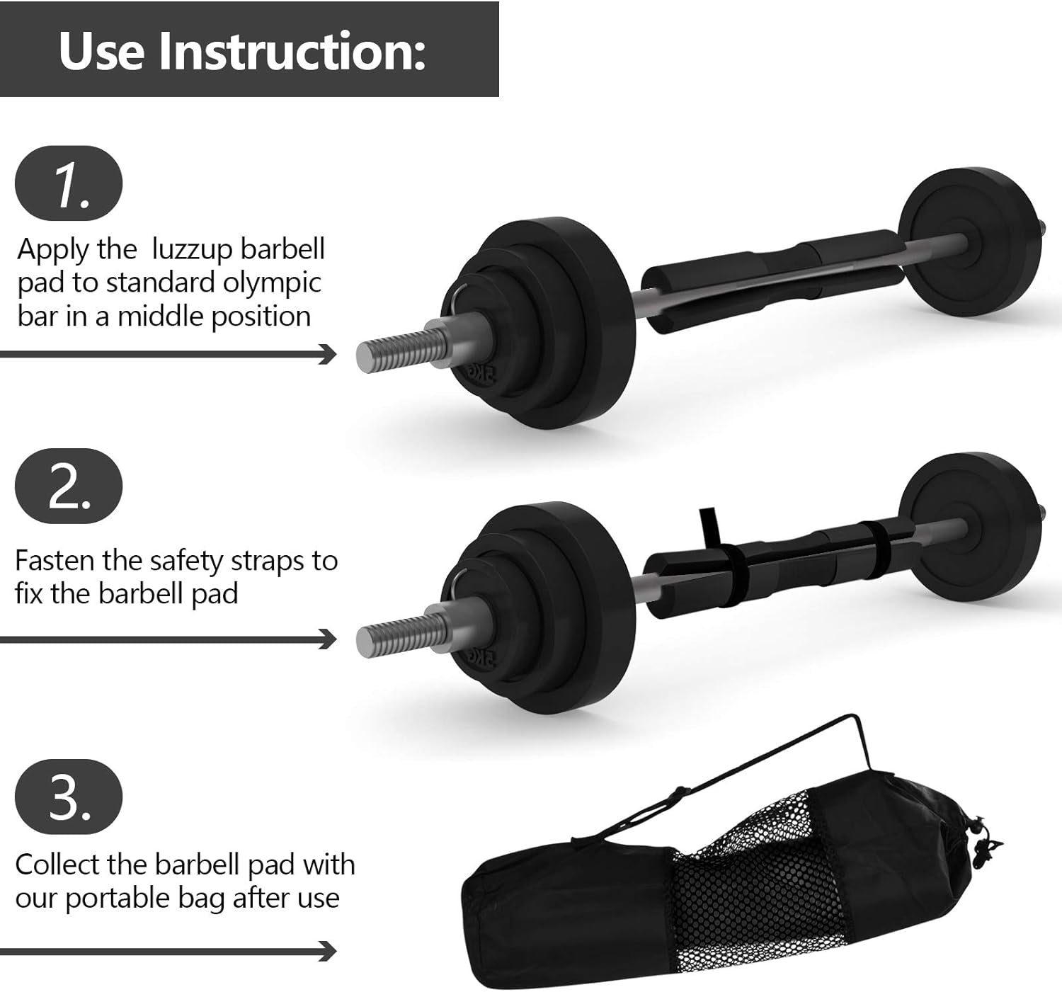 Barbell Pad Squat Pad for Weight Bar, Hip Thrust Pad for Support and Protection, Removable Barbell Bar Padding Cushion