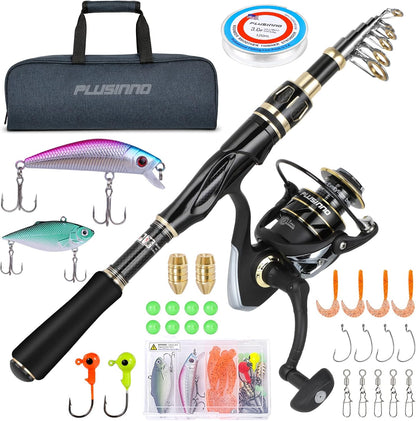 Fishing Rod and Reel Combos Set,Telescopic Fishing Pole with Spinning Reels, Carbon Fiber Fishing Rod for Travel Saltwater Freshwater Fishing