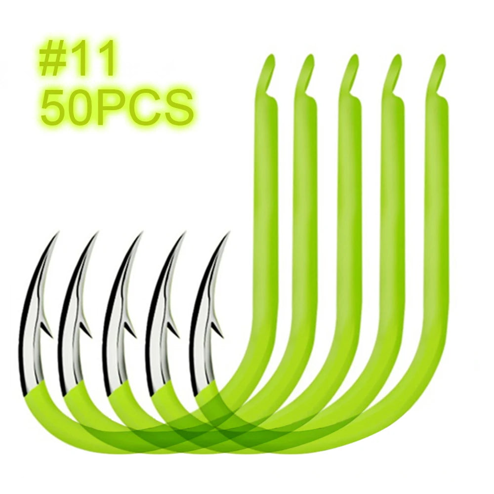 Carbon Steel Fluorescent Fishing Hooks 50Pcs Luminous Fishing Hooks Fishing Accessories